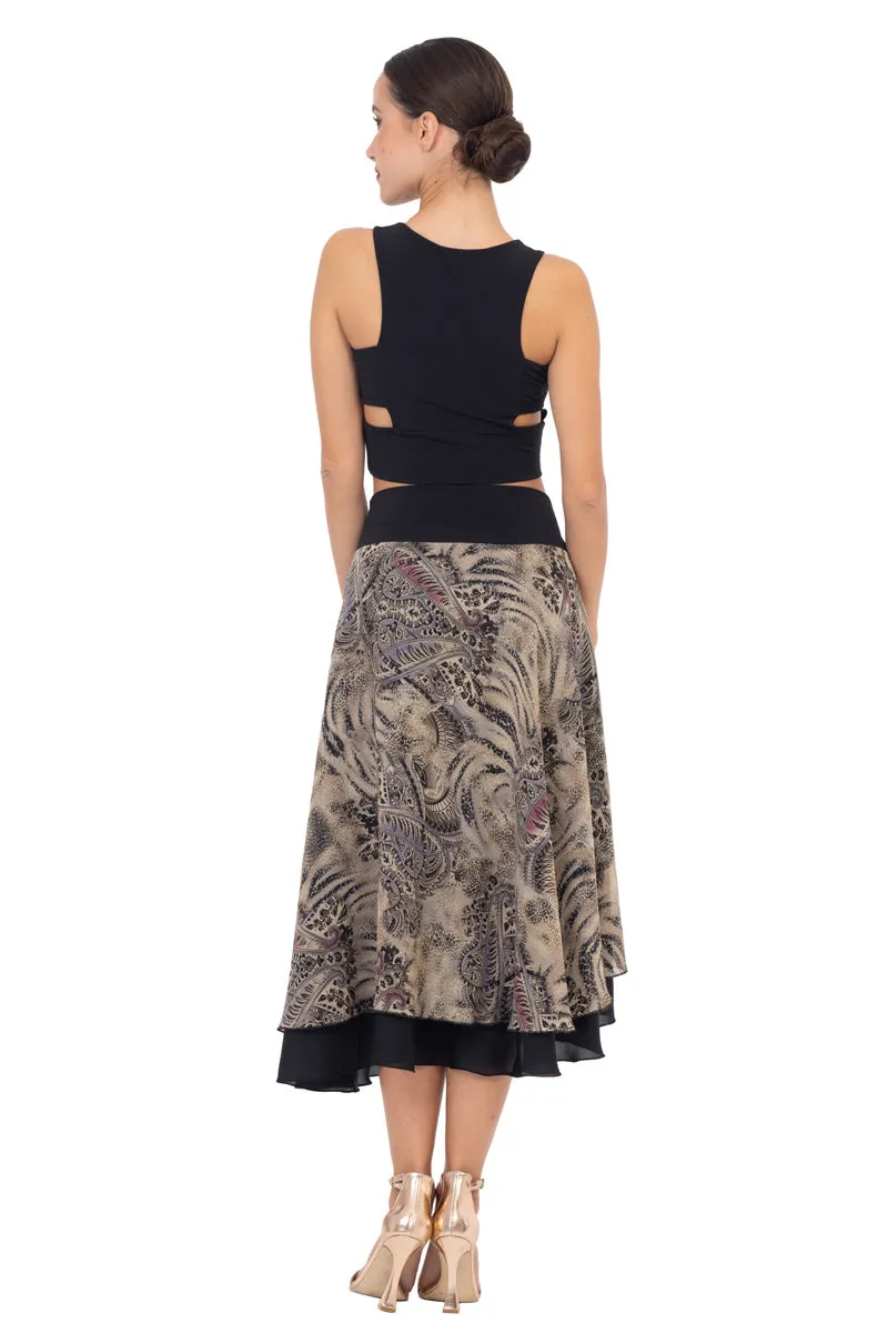 Abstract Paisley & Animal Print Georgette Two-layer Skirt