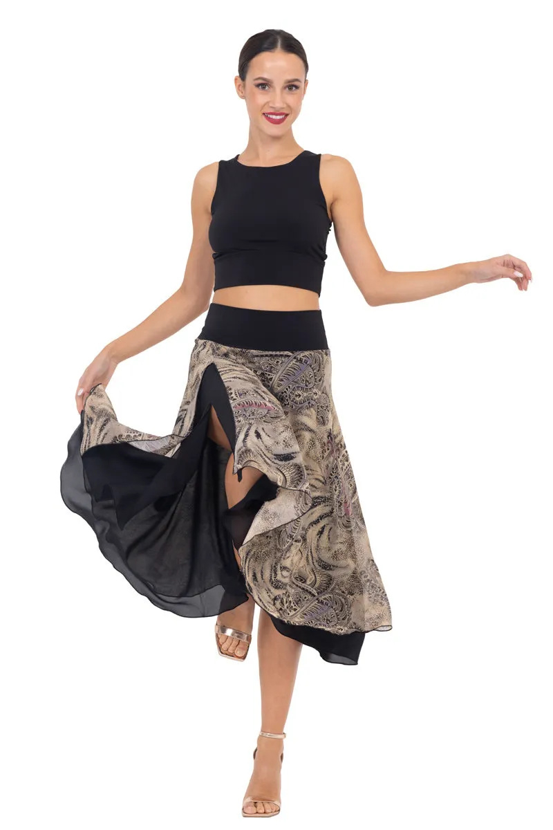 Abstract Paisley & Animal Print Georgette Two-layer Skirt