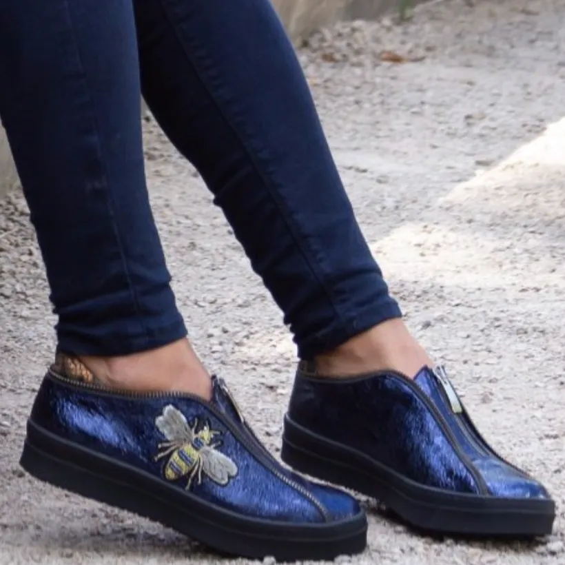 Adieu - Royal Blue Bee slip on sneaker