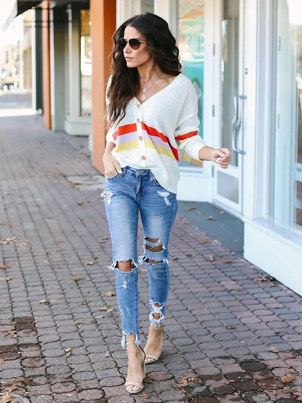 Amazing Sleeves Striped Cardigan Sweater Tops