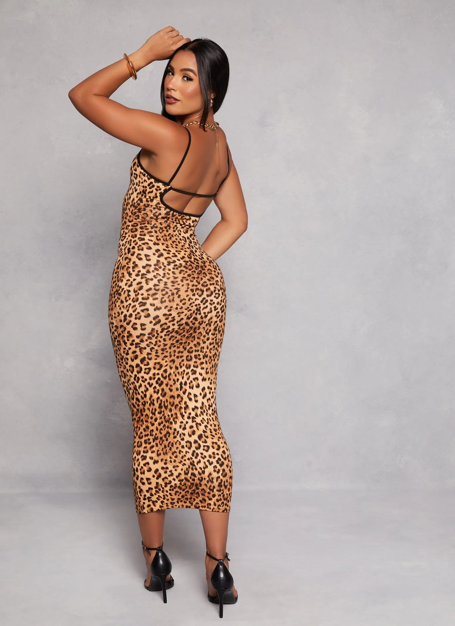 Animal Print Keyhole Back Cami Dress