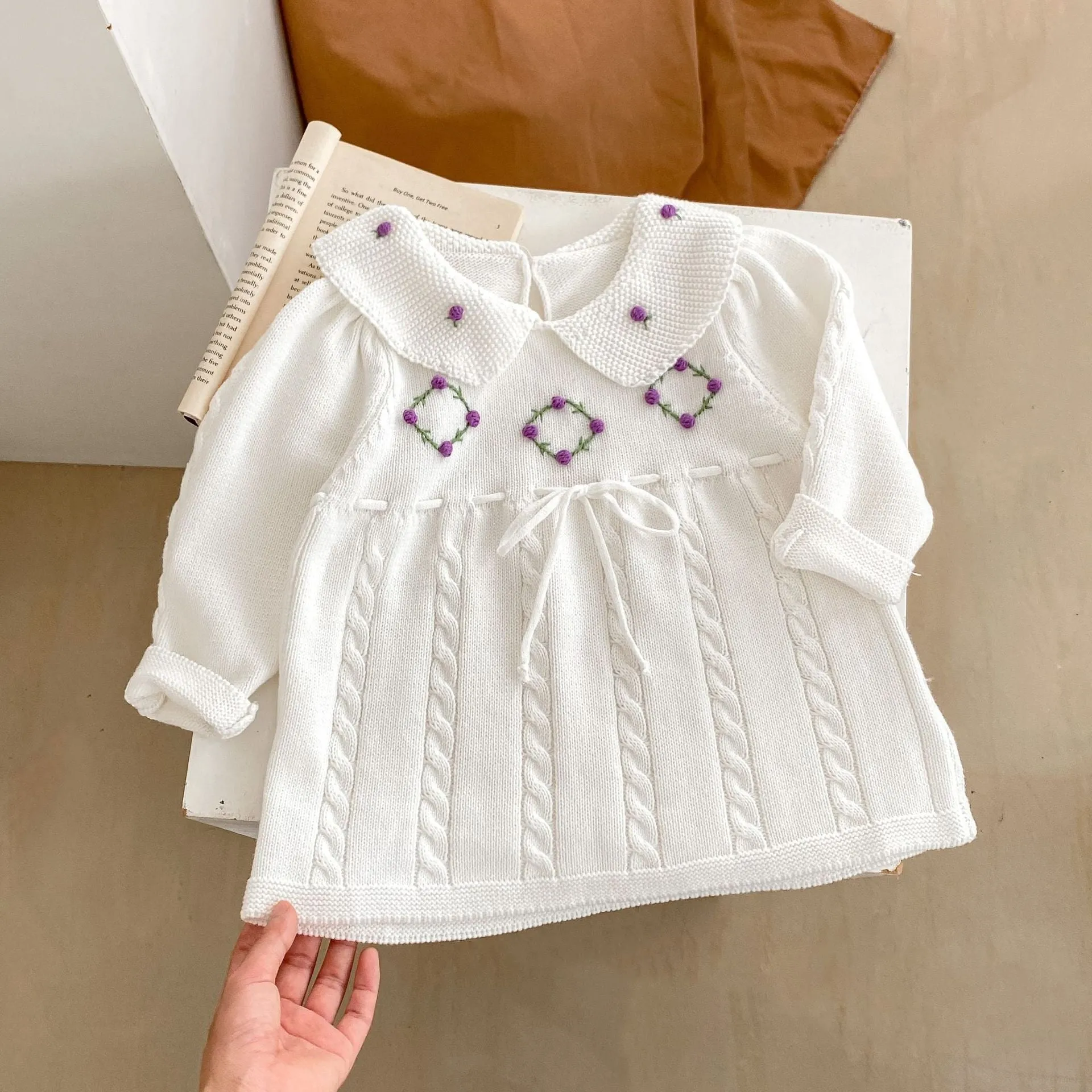 Baby Kid Girls Solid Color Embroidered Dresses Wholesale 24011163