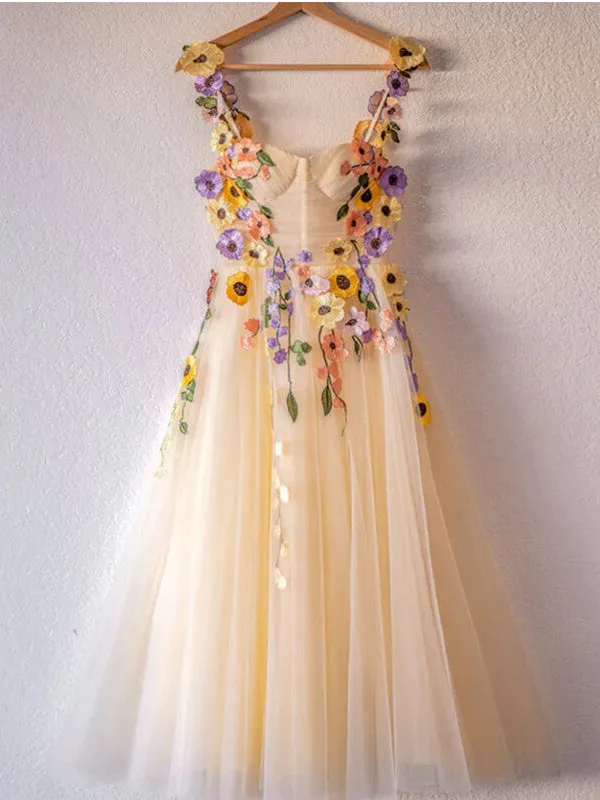 Beautiful Flower Straps A-line Tulle Colorful Homecoming Dresses Online, HD0588