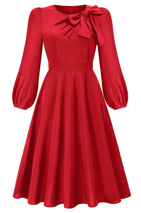 Betsy Long Sleeve Bow Knot Neck Midi Dress