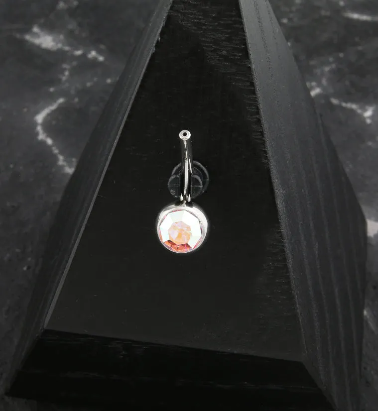 Bezel Rainbow Aurora CZ Titanium Threadless Belly Button Ring Base