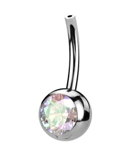 Bezel Rainbow Aurora CZ Titanium Threadless Belly Button Ring Base