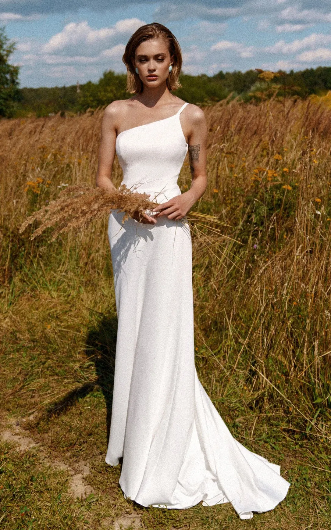 Bohemian 2-in-1 Chiffon and Satin Sweep Train Wedding Dress with Removable Skirt-716074