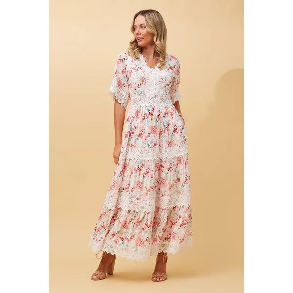 BYRON LACE TRIM FLORAL MAXI DRESS