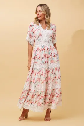 BYRON LACE TRIM FLORAL MAXI DRESS