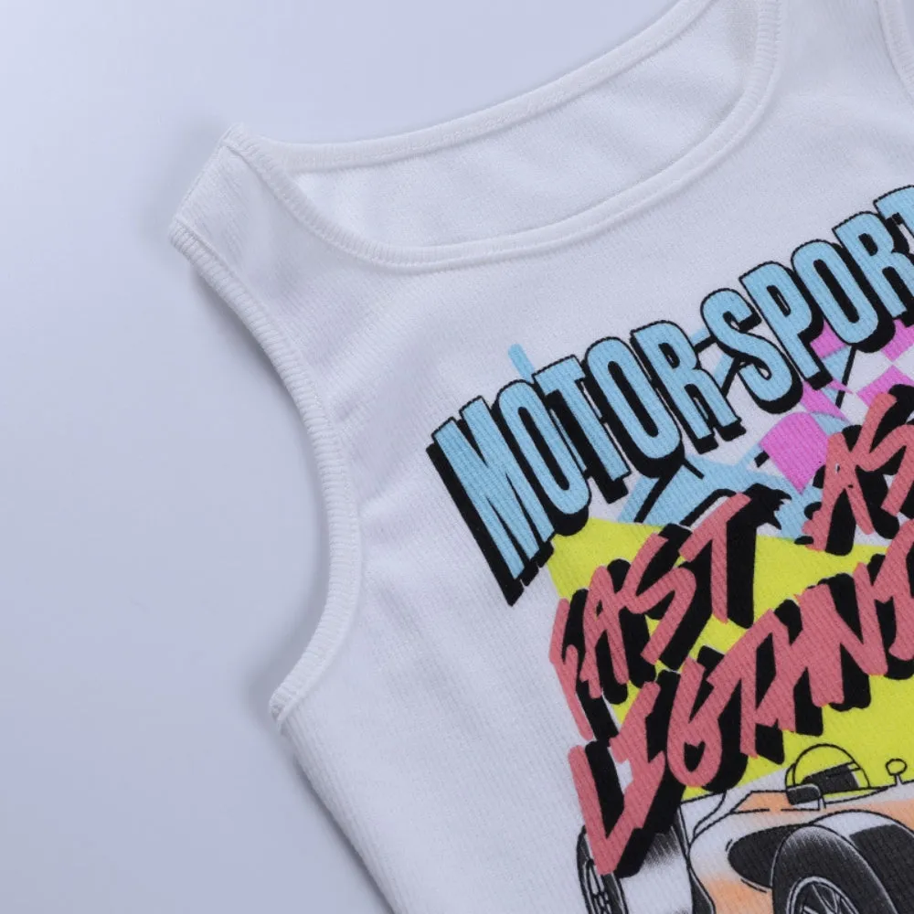 Caricature Letter Printing Tank Top