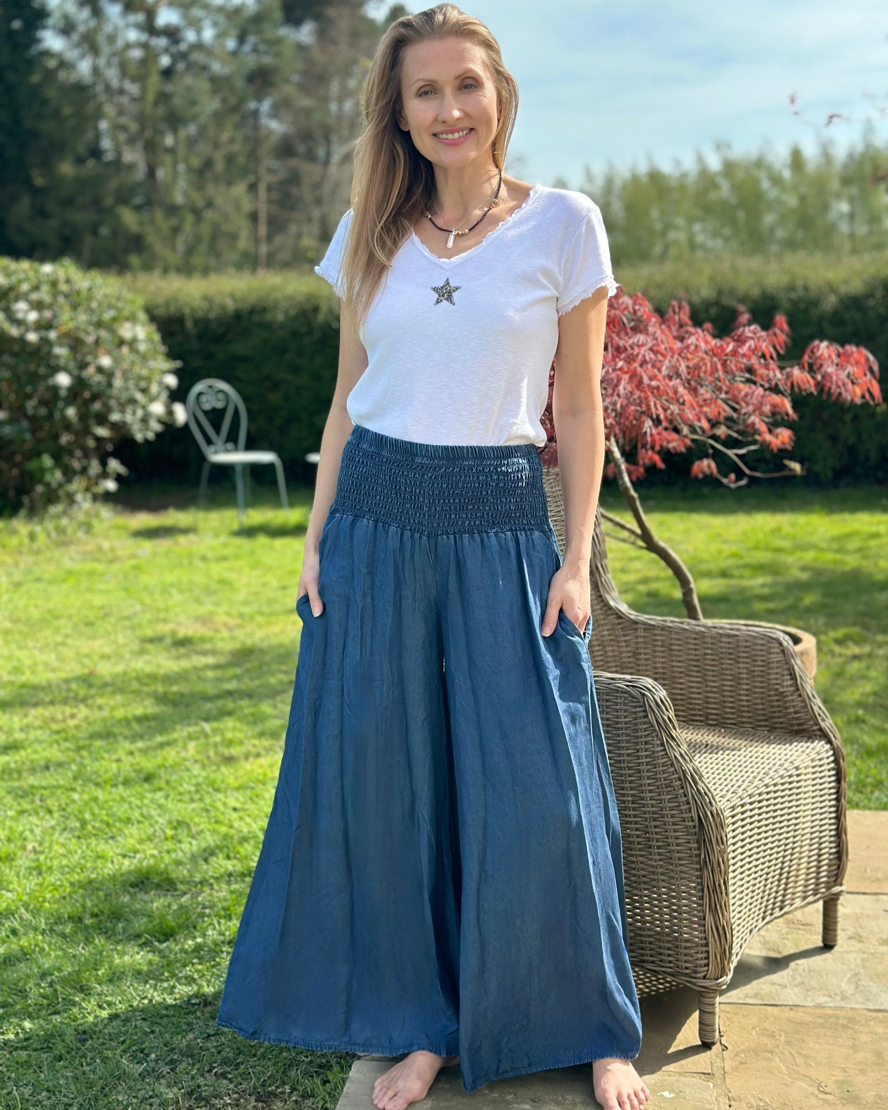 Chambray Palazzo Trousers