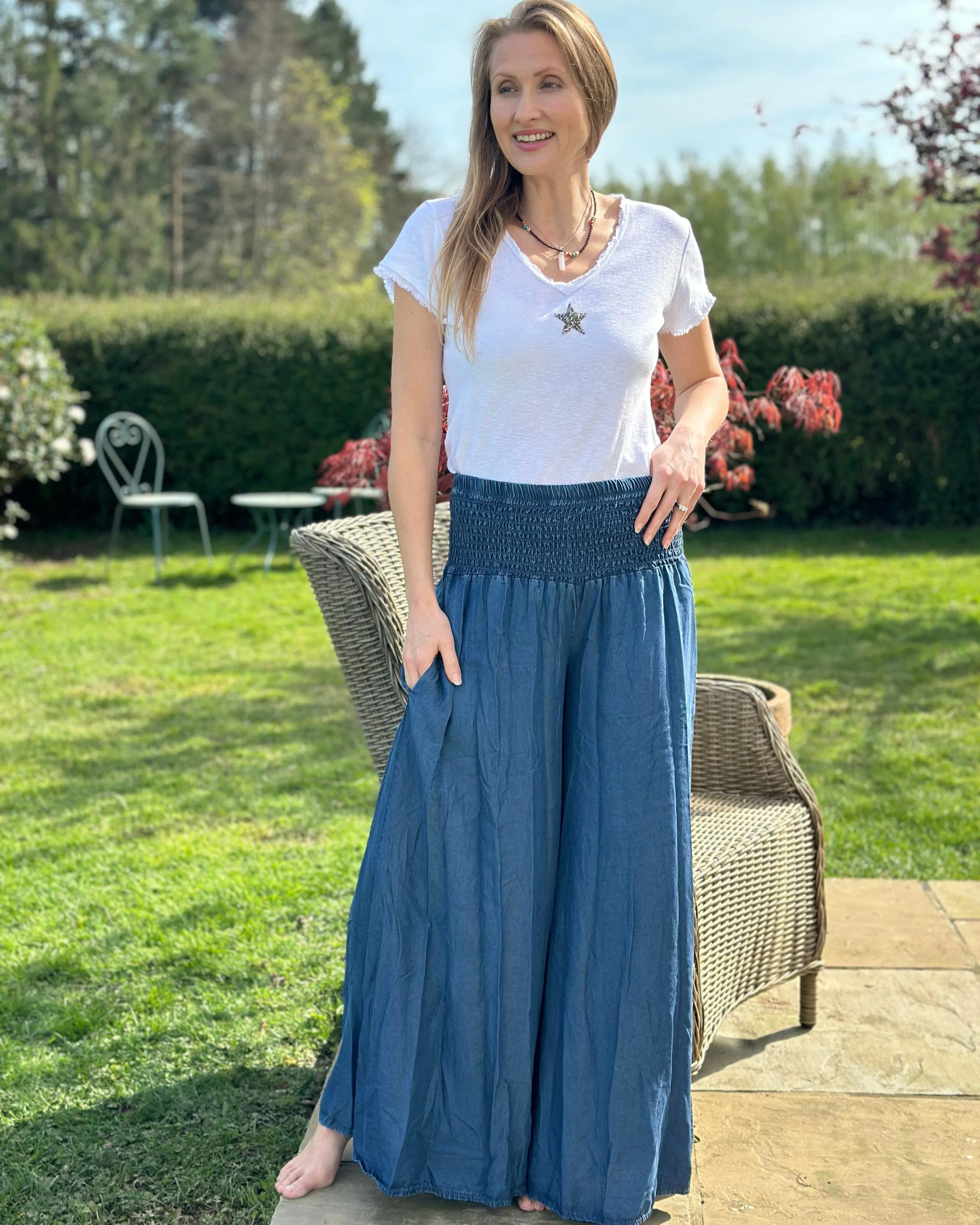 Chambray Palazzo Trousers