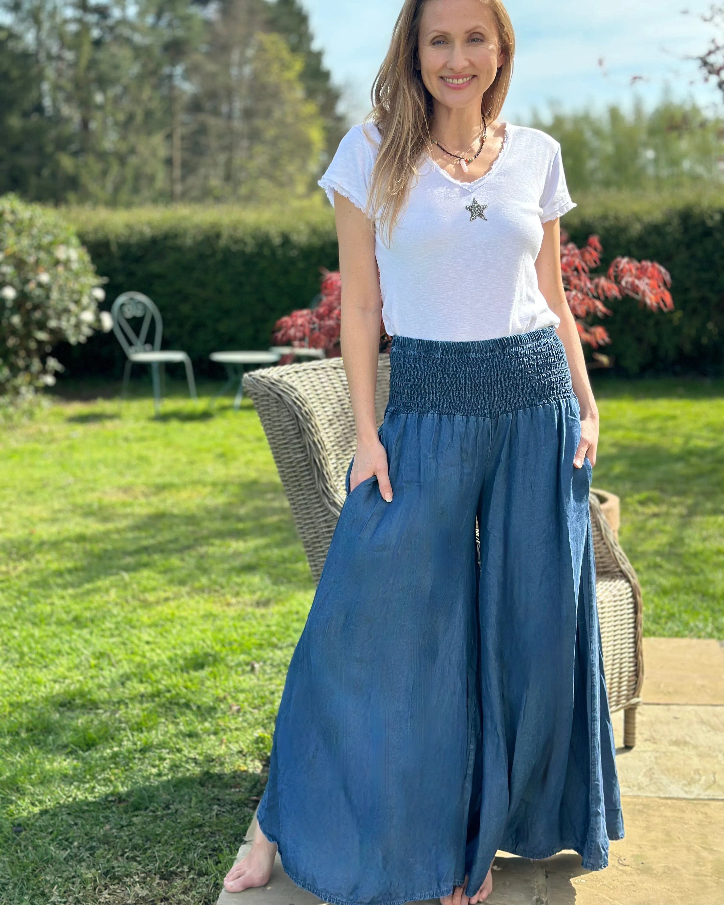 Chambray Palazzo Trousers