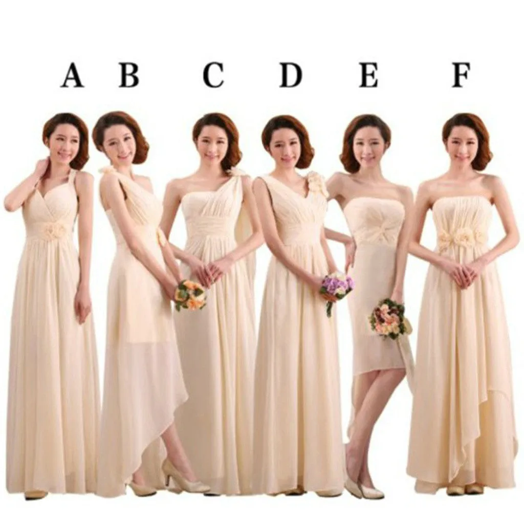 Cheap Mismatched Pretty Summer Beach Chiffon Long Different Styles A-Line Hi Low Bridesmaid Dresses, WG118