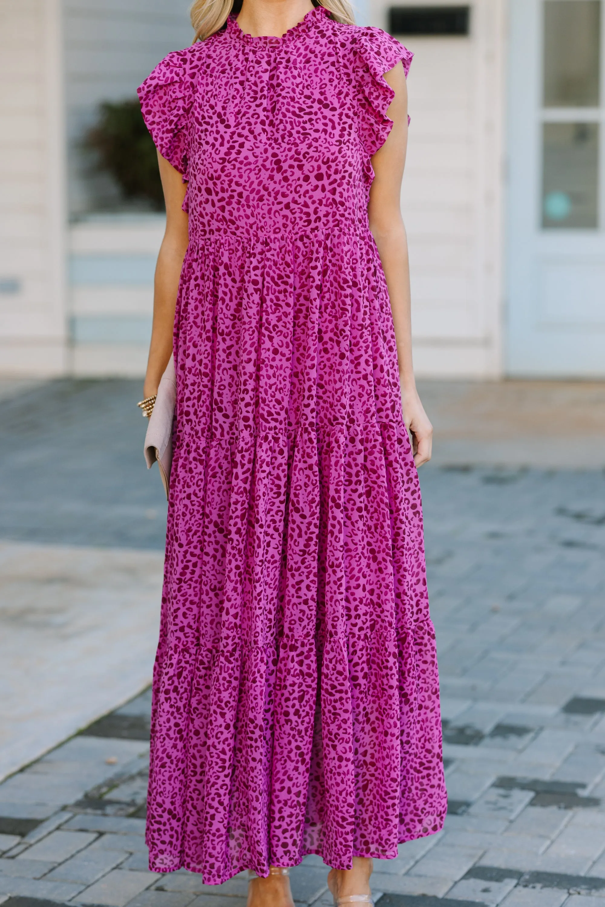 Check You Out Magenta Purple Leopard Mid Dress