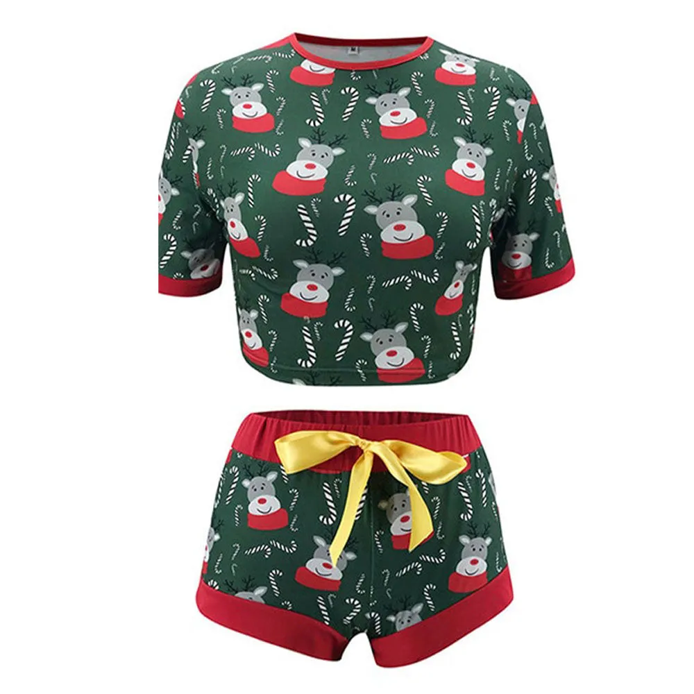 Christmas Print Short Sleeve Bow Design Suits