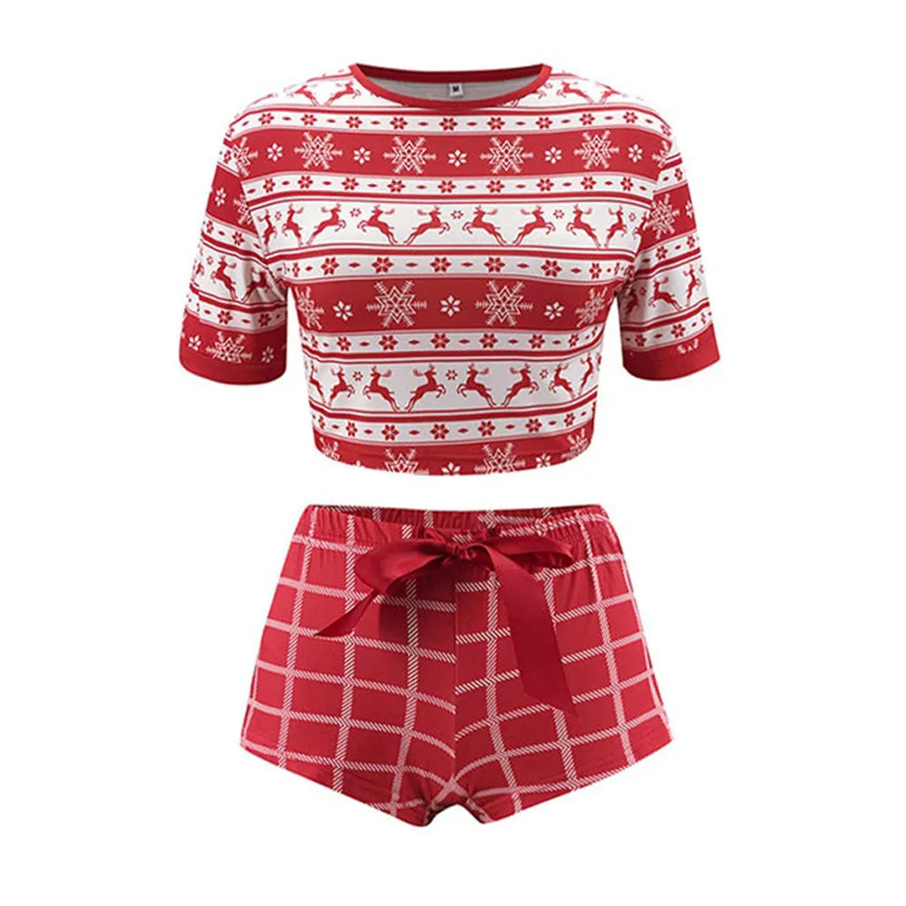 Christmas Print Short Sleeve Bow Design Suits