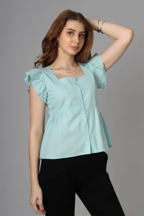 Classic Blue Cotton Top For Women