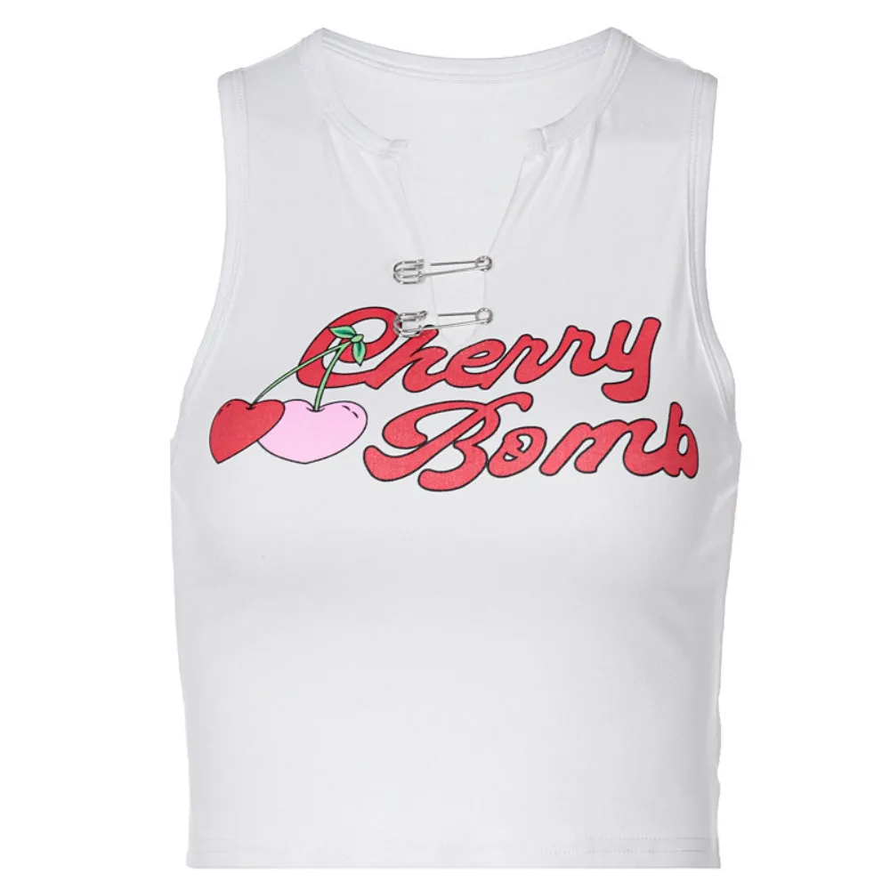 Cute Printed V Neck y2k Tank Top