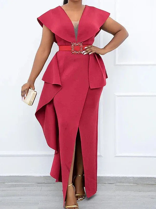 Elegant V-Neck Maxi Party Dress for Plus Size Women