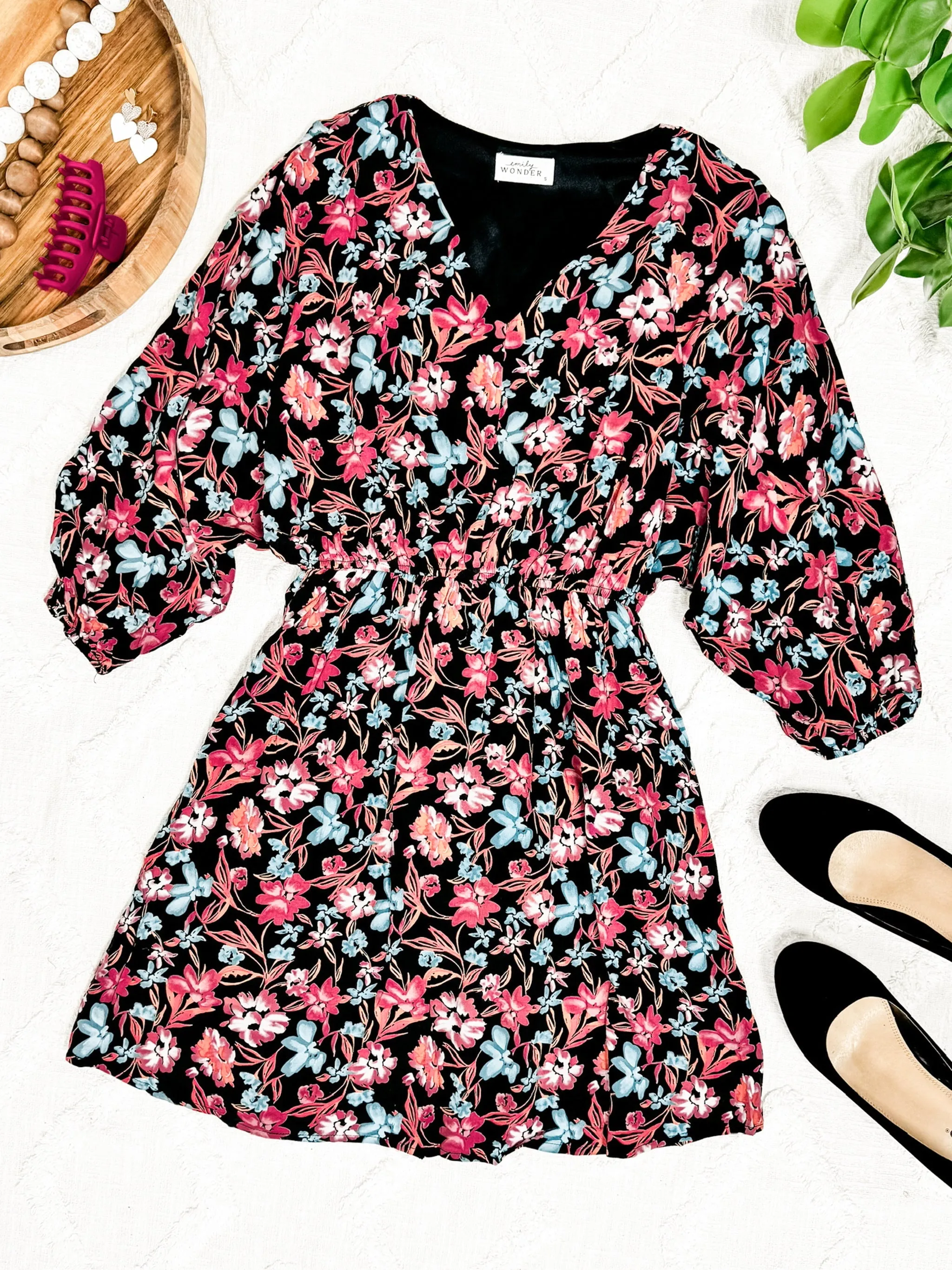 Emily Wonder Black Floral Dress In Spring Nights