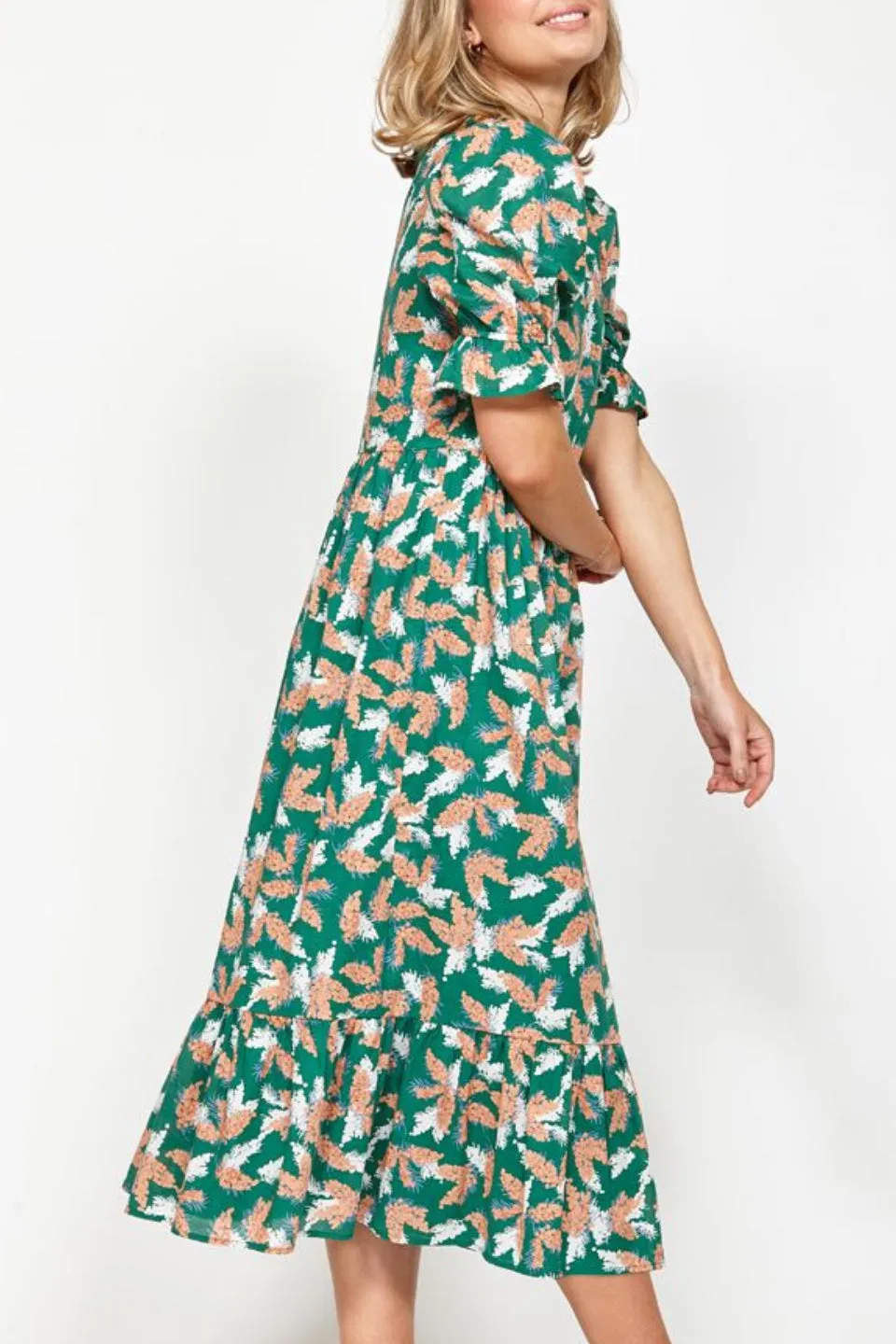 Fateful SS Green Floral Midi Dress