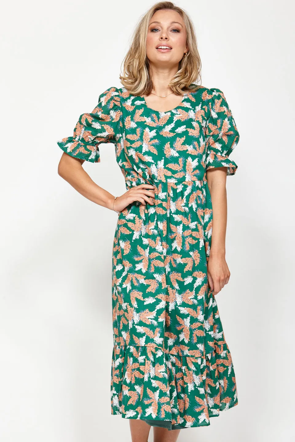 Fateful SS Green Floral Midi Dress