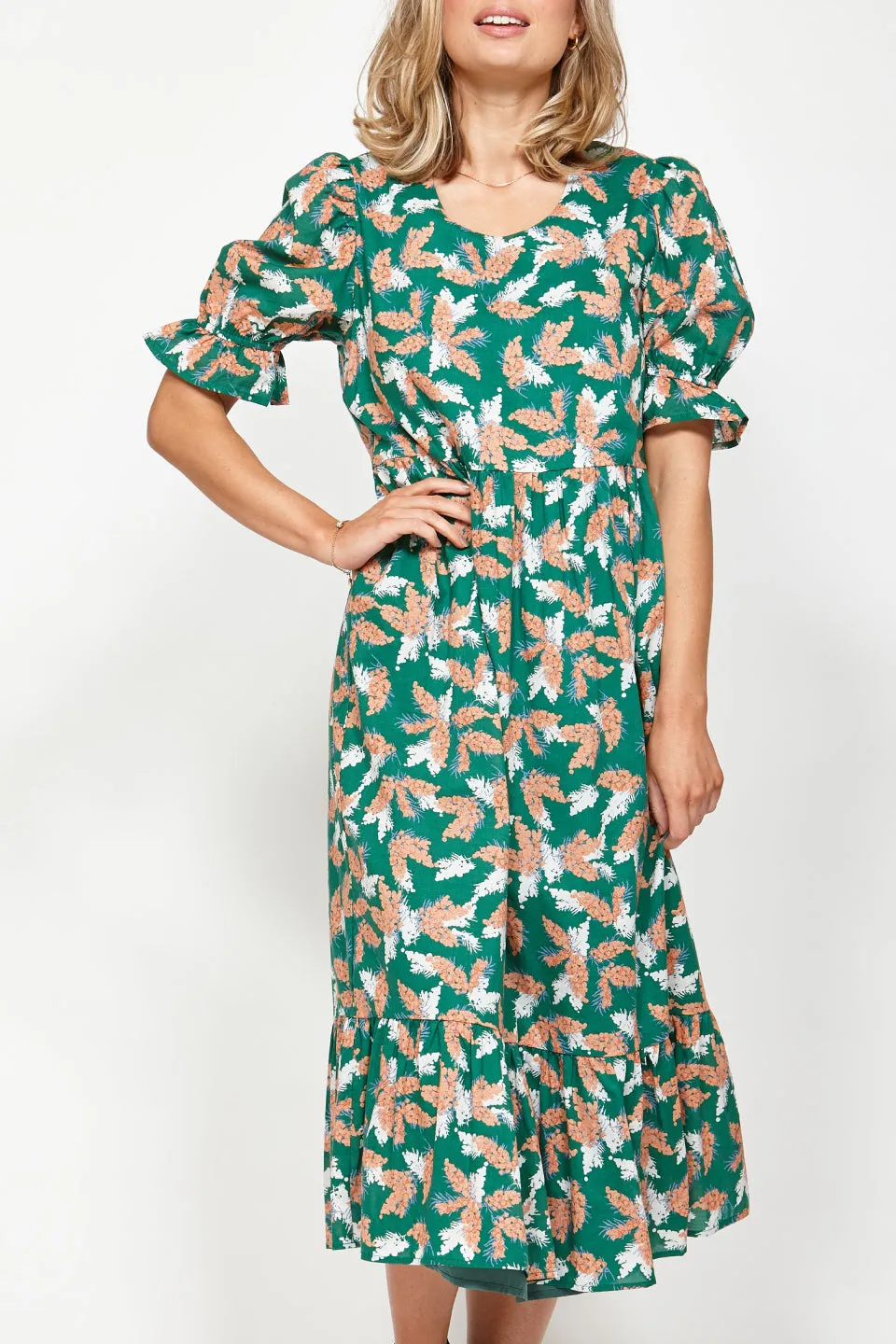 Fateful SS Green Floral Midi Dress