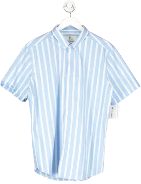 Father Sons Blue Classic Deckchair Woven Stripe Short Sleeve Shirt UK XL