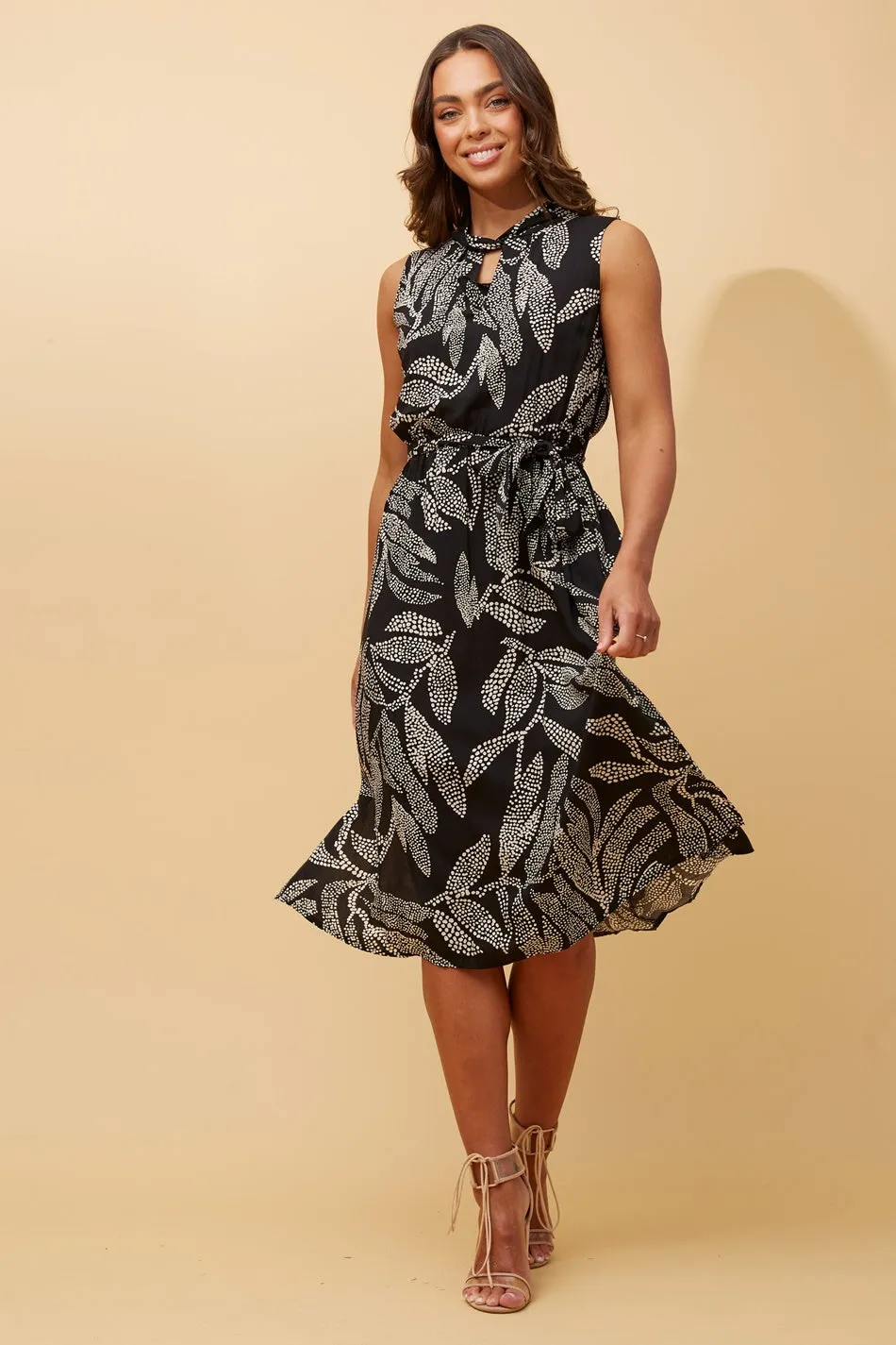 FILOMENA LEAF PRINT MIDI DRESS