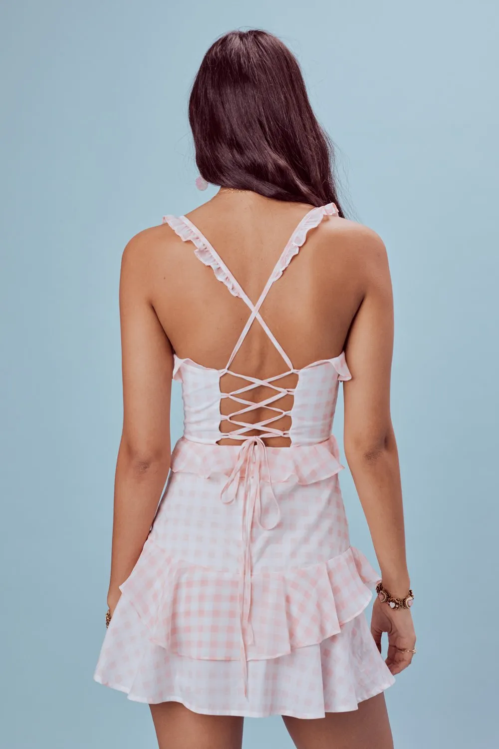 For Love and Lemons Dixie Ruffled Mini Dress Pink Gingham