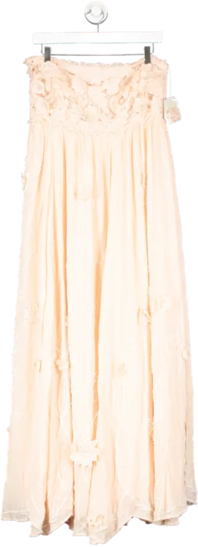 Free People peach Rosa Lace Embellished Maxi Dress UK L