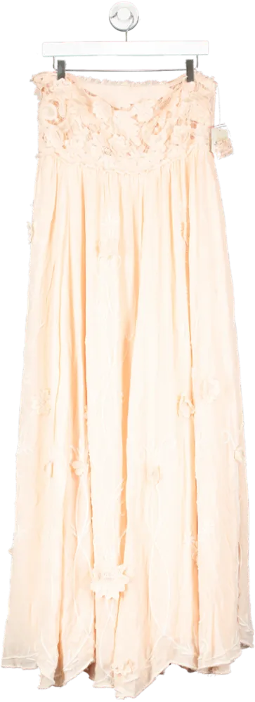 Free People peach Rosa Lace Embellished Maxi Dress UK L