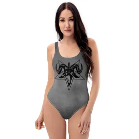 Gray One Piece Swimsuit / Baphomet Clothing / Plus Size Goth Swimsuit / Goth Swimwear For Women