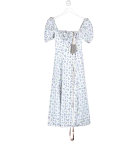 House of CB White /blue Tallulah Floral-print Stretch-cotton Blend Midi Dress UK M