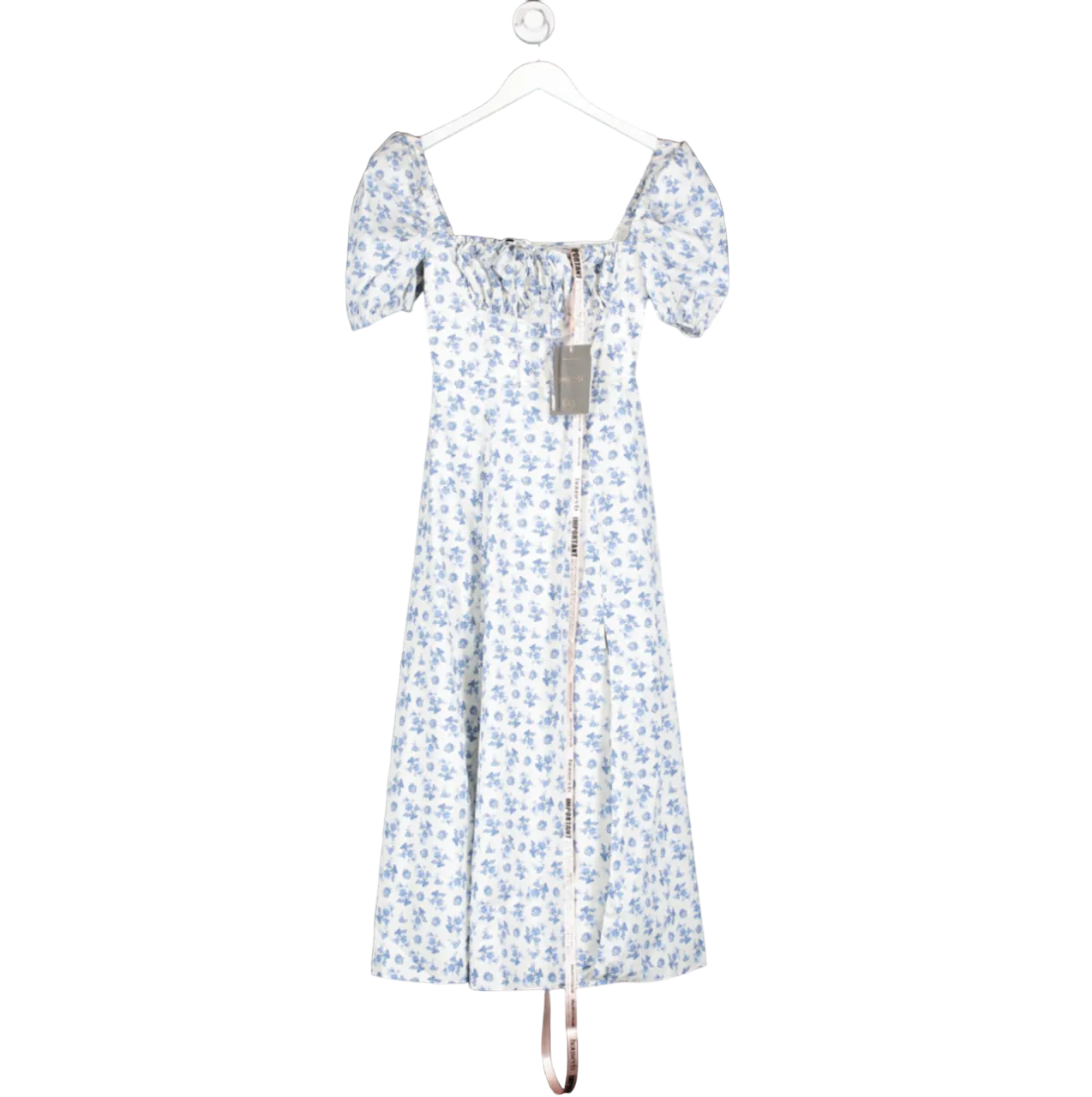 House of CB White /blue Tallulah Floral-print Stretch-cotton Blend Midi Dress UK M