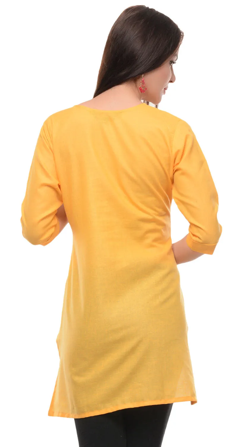 India Cotton Tunic Top  Kurti Womens Indian Clothing (Yellow)