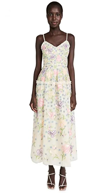 Iris Embroided Cami Ankle Gown