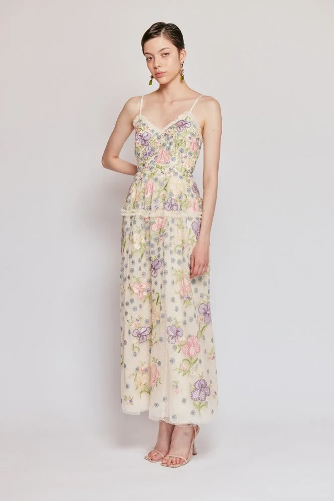 Iris Embroided Cami Ankle Gown