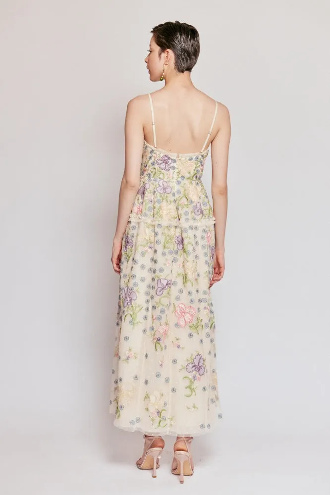 Iris Embroided Cami Ankle Gown