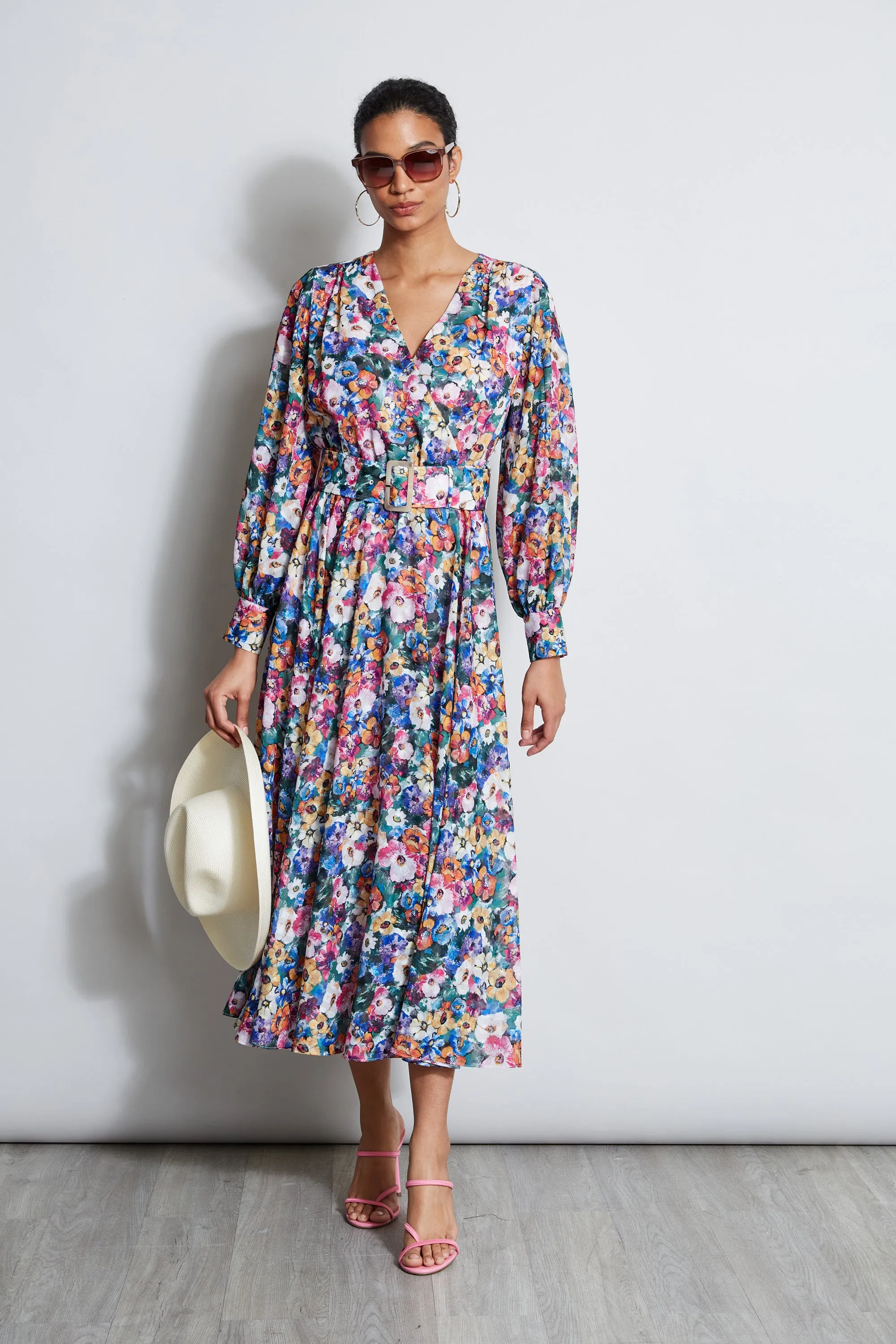 Long Sleeve Floral Belted Dress