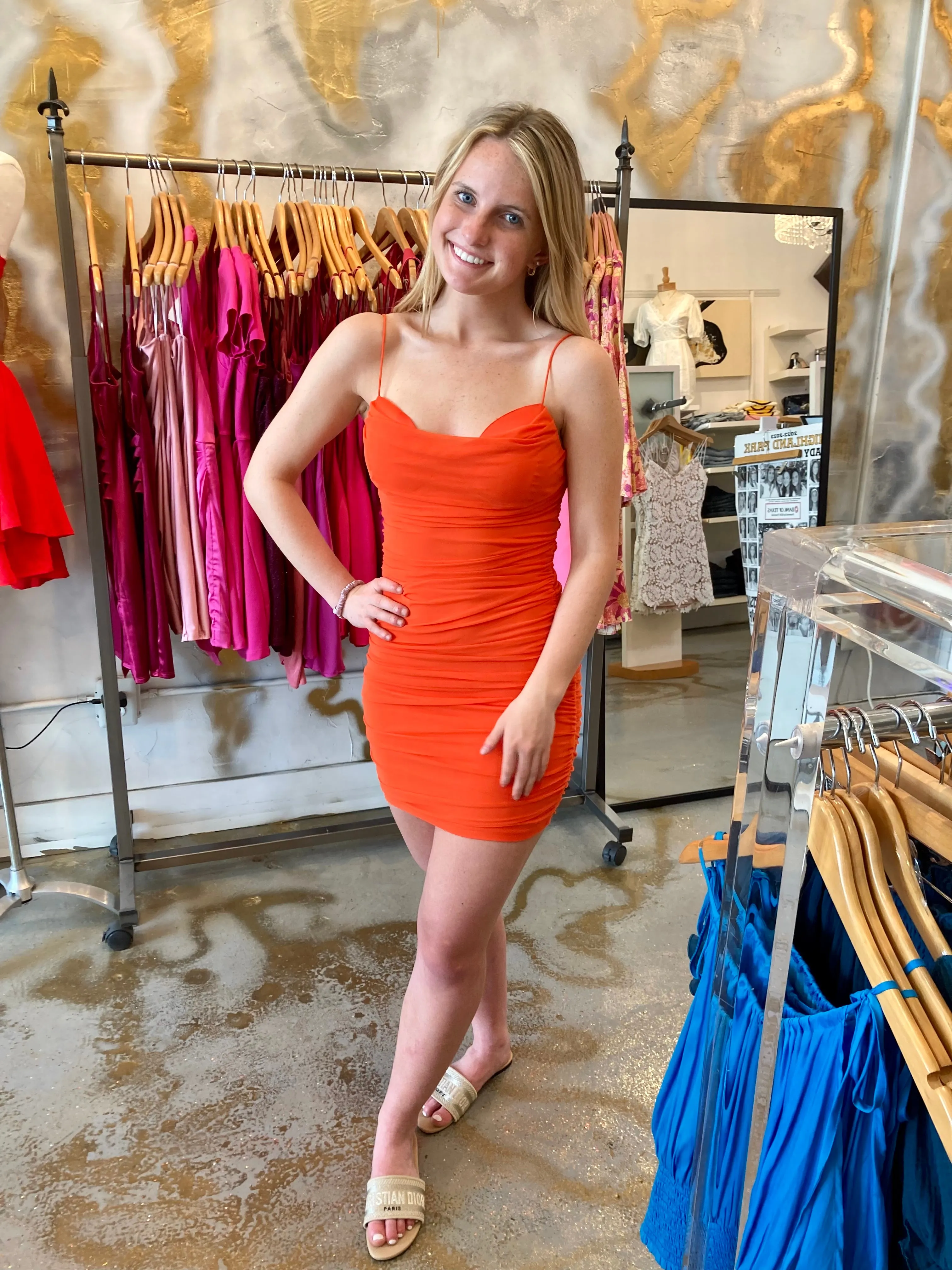 Lovely open back bar style dress - orange