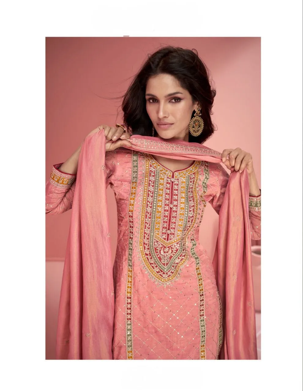 Luxury Pink Party wear Women Top Plazo Dupatta Suit