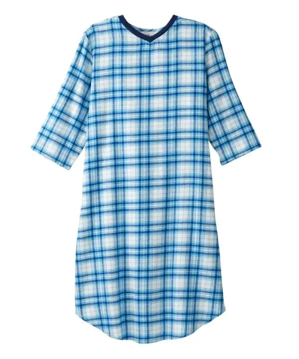 Men's Flannel Nightgown with Back Overlap