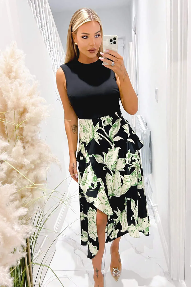 Multi Floral 2 In 1 Frill Split Midi Dress