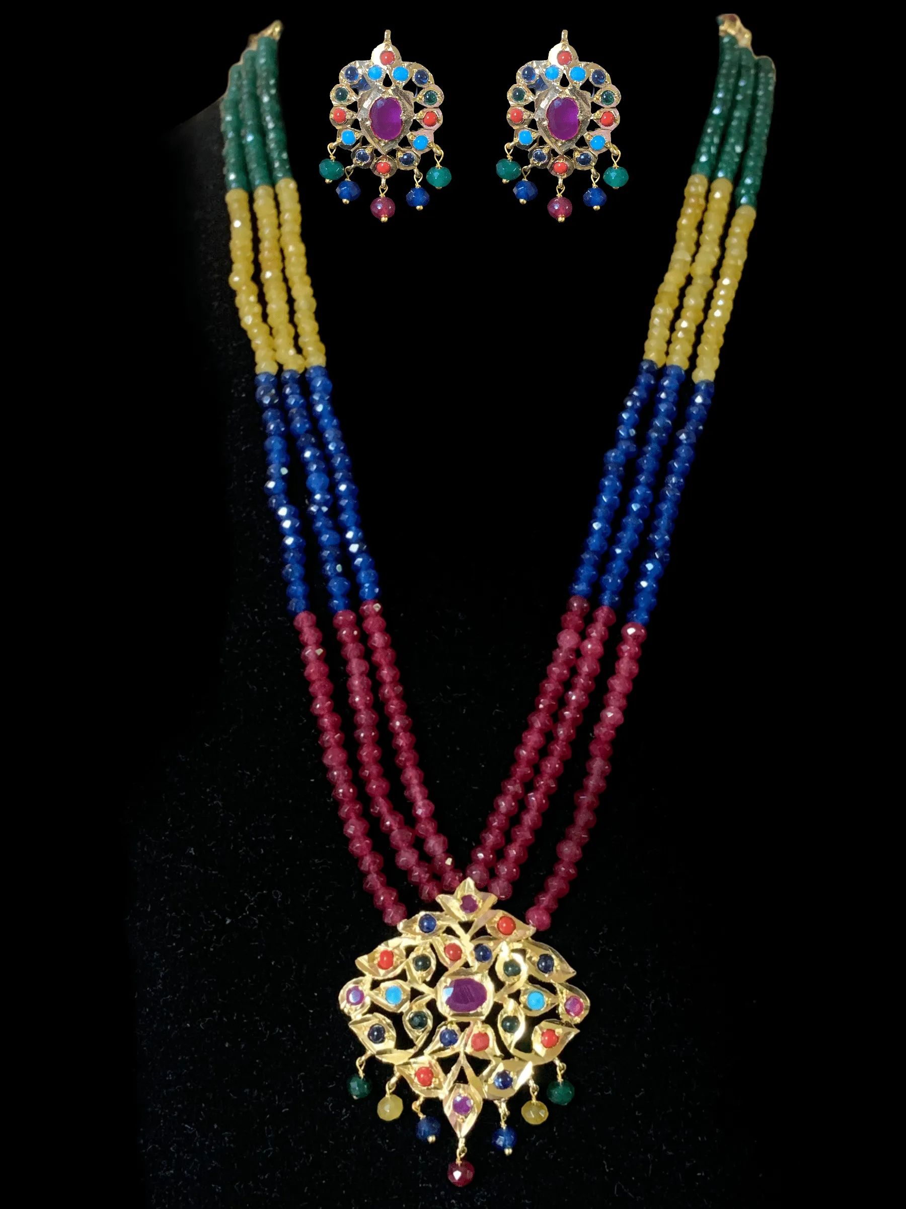 NS214 Meeraj necklace set ( navratan   ) ( READY TO SHIP )