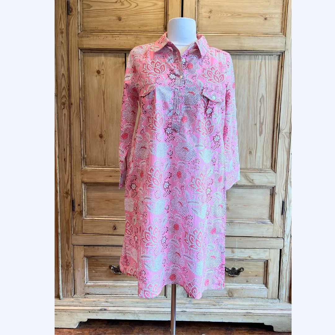 Pink & Red Floral Shirt Dress