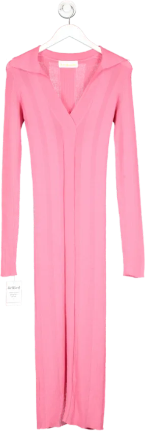 Remain Birger Christensen Pink Sheer Knit Collard Maxi Dress UK 8