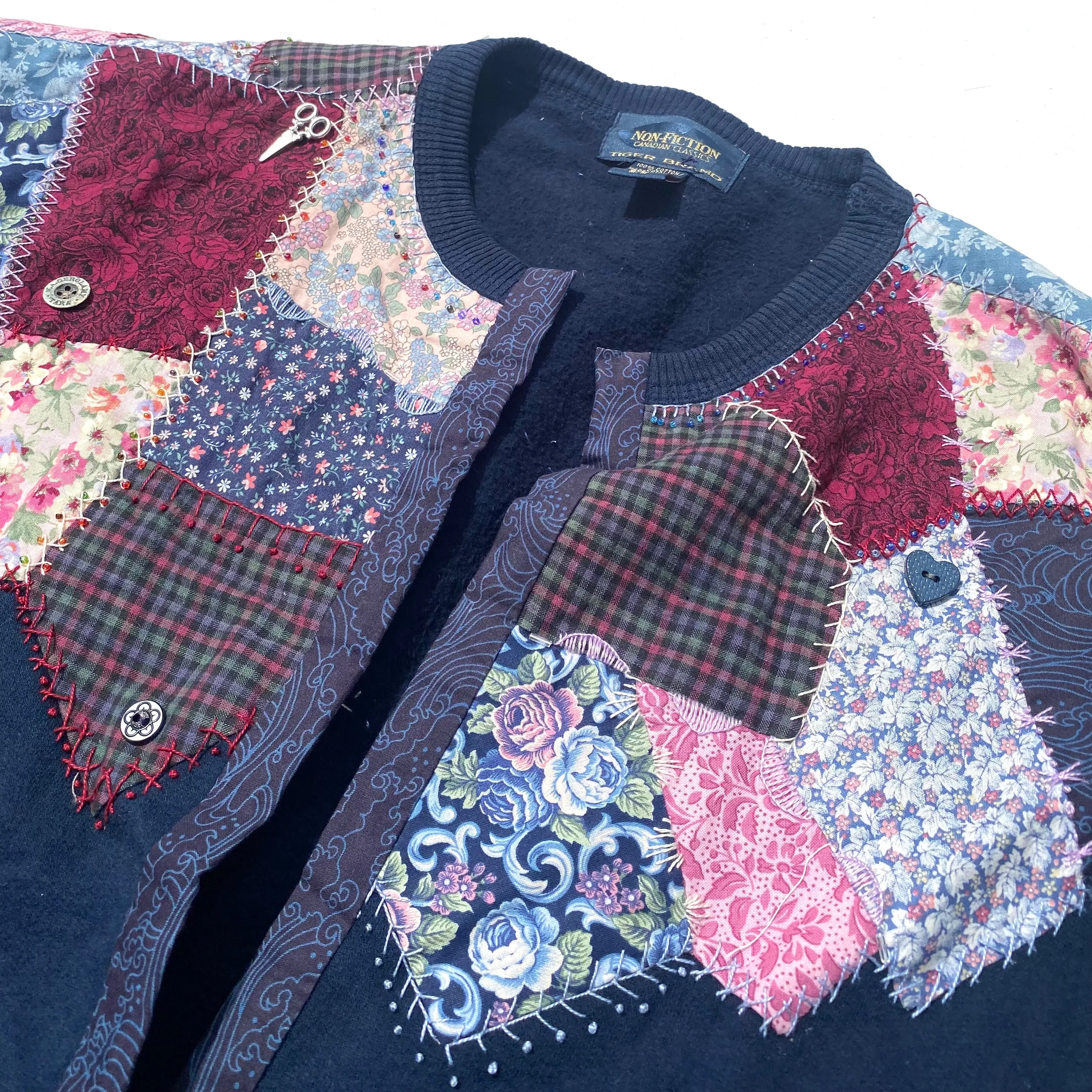 Reworked Non-Fiction Vintage Patchwork Cardigan