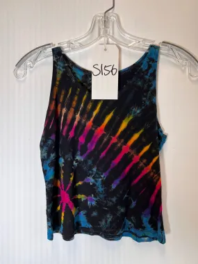 S156 Sample Mudmee Tie Dye Flow Cropped Tank Top One Size Black Rainbow